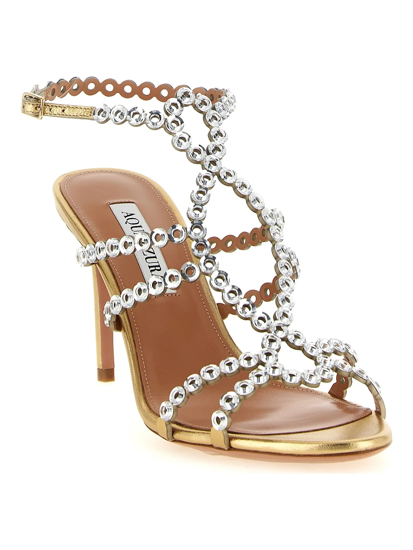 Gold Lamb Leather Stiletto Heel Sandals