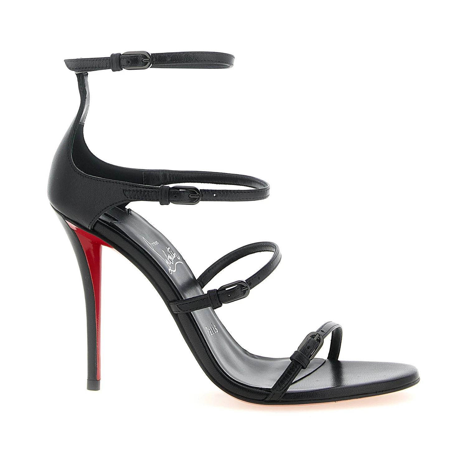 Black Goatskin Stiletto Heel Sandals