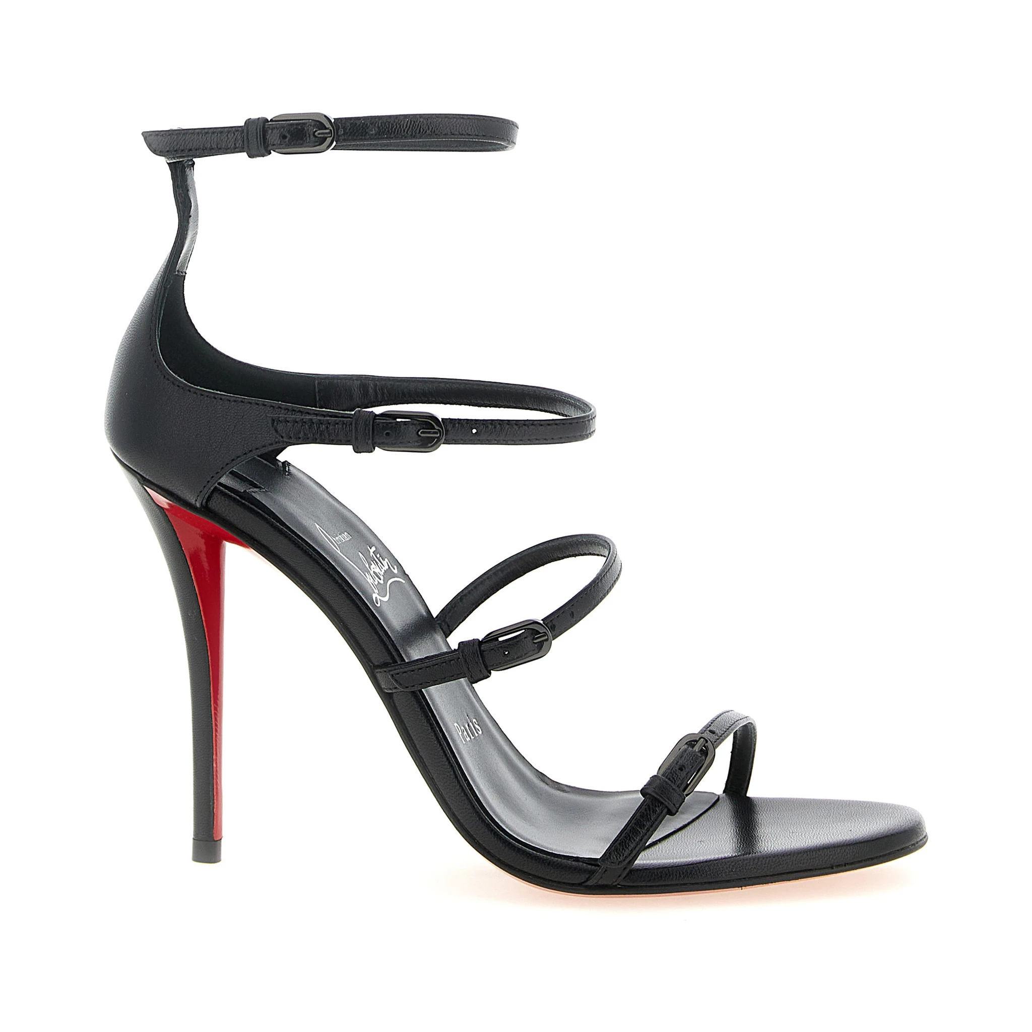 Black Goatskin Stiletto Heel Sandals