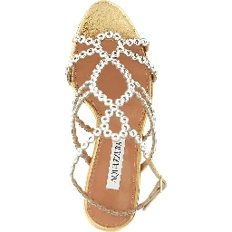 Gold Lamb Leather Stiletto Heel Sandals