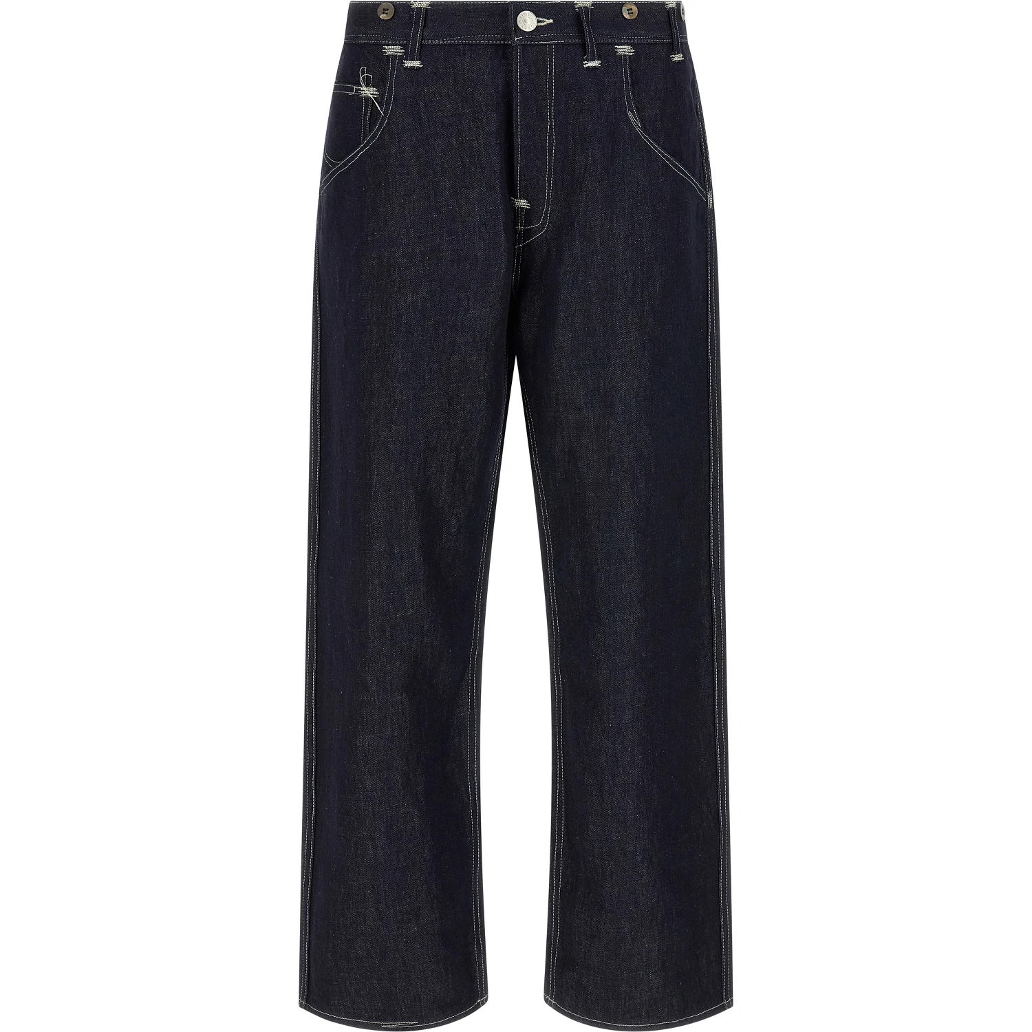 Blue Cotton Straight-Leg Jeans
