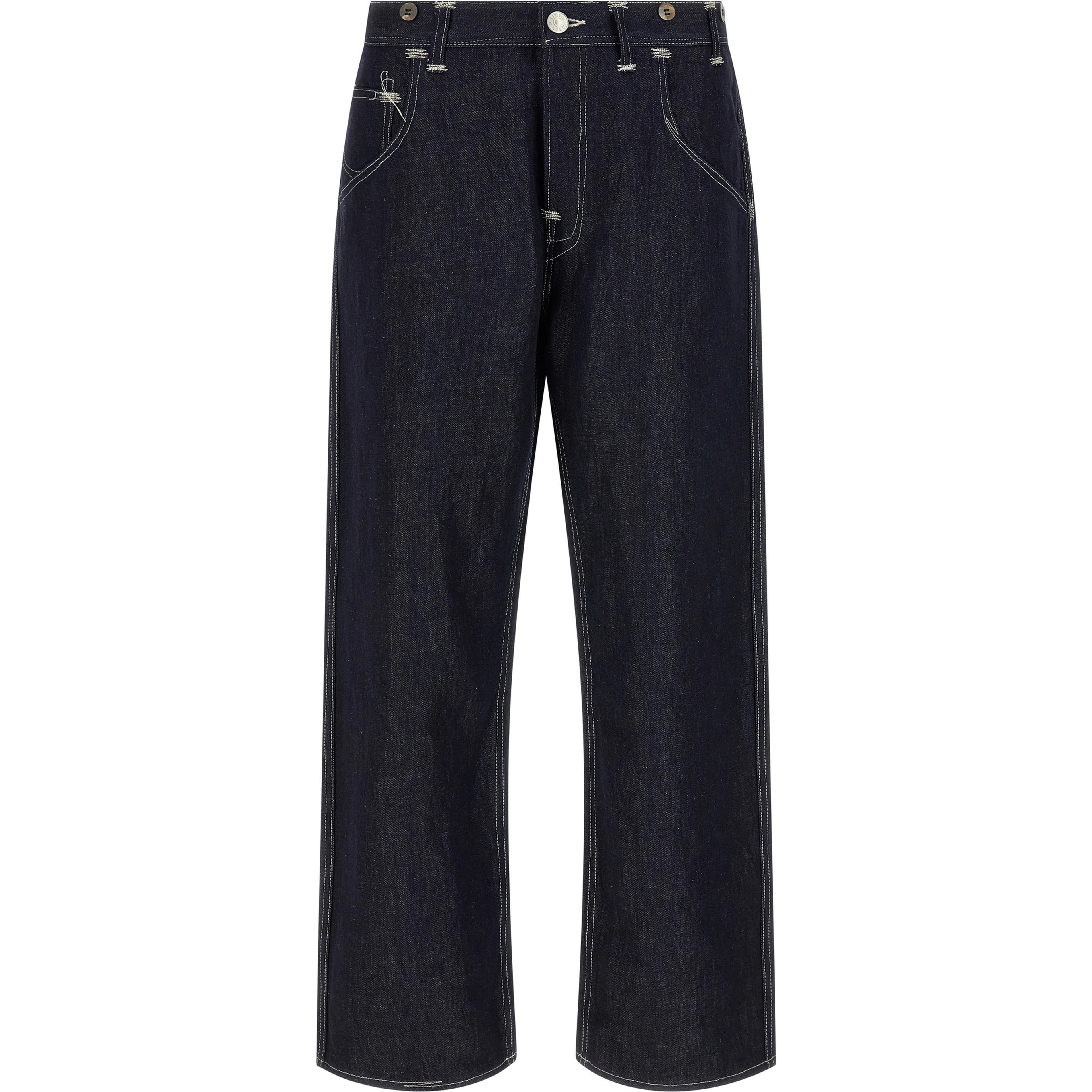Blue Cotton Straight-Leg Jeans