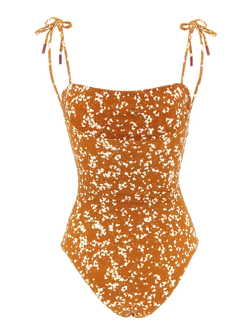 Brown Polyamide One-Piece Swimsuit