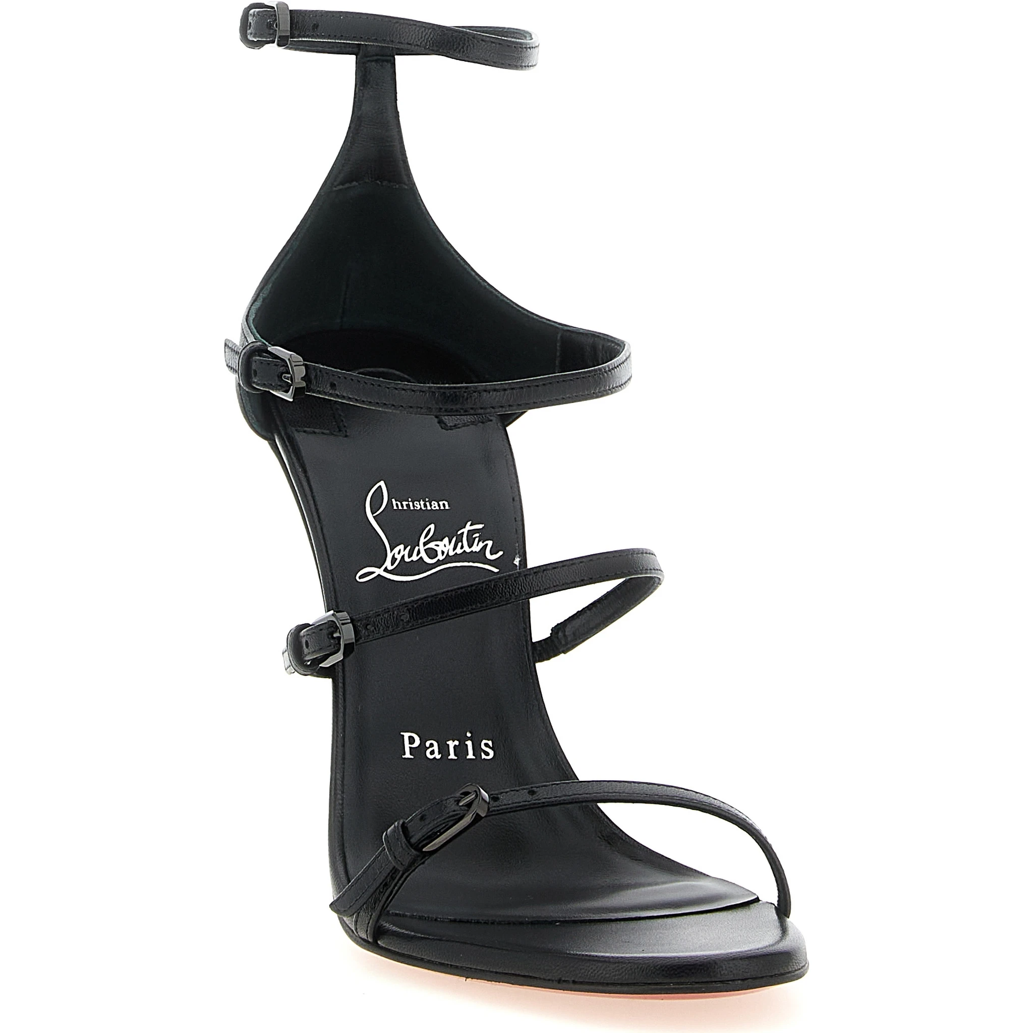 Black Goatskin Stiletto Heel Sandals