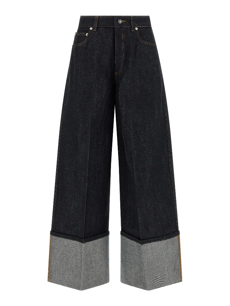 Blue Cotton Flared Jeans