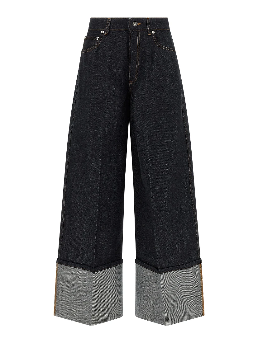 Blue Cotton Flared Jeans