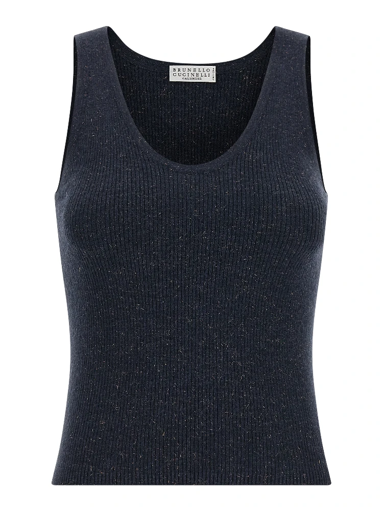 Blue Cashmere Sleeveles T-Shirt