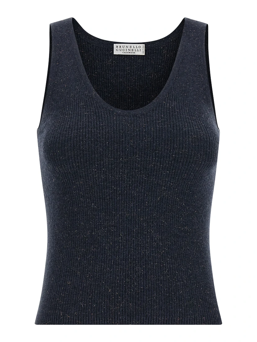 Blue Cashmere Sleeveles T-Shirt