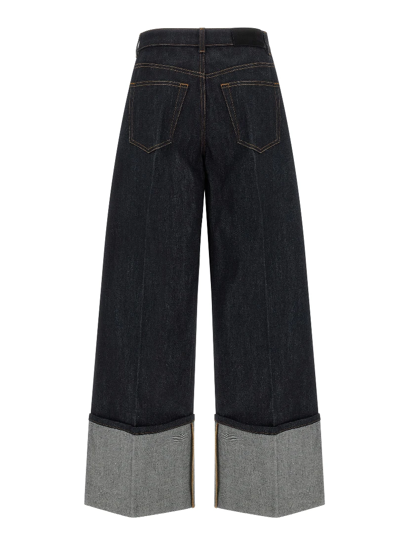 Blue Cotton Flared Jeans