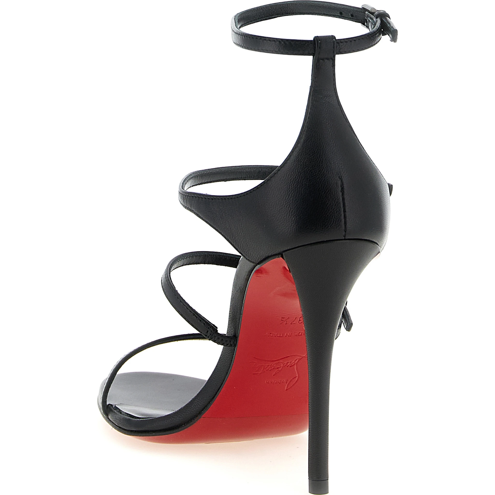 Black Goatskin Stiletto Heel Sandals