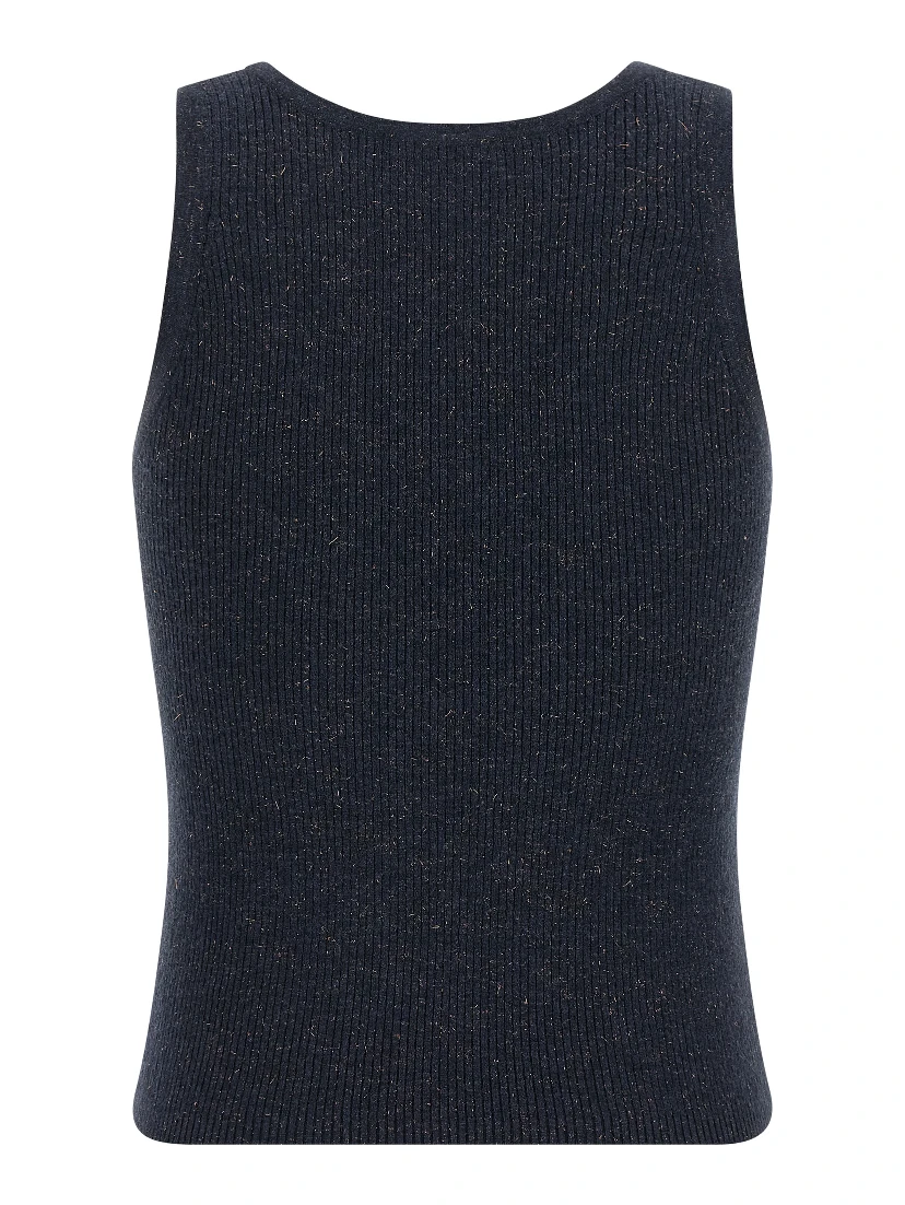 Blue Cashmere Sleeveles T-Shirt
