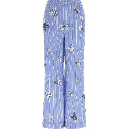 Blue Cotton Casual Pants