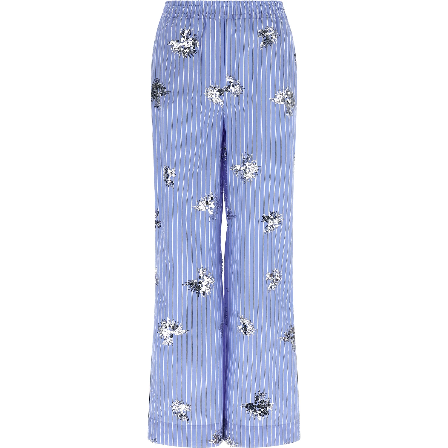 Blue Cotton Casual Pants