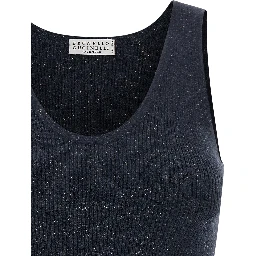 Blue Cashmere Sleeveles T-Shirt