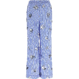 Blue Cotton Casual Pants