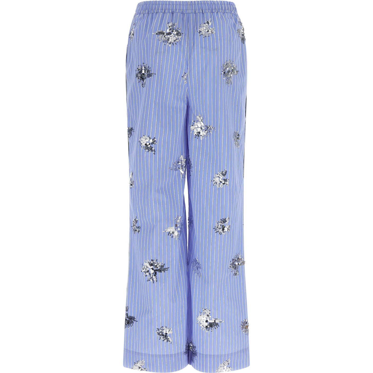 Blue Cotton Casual Pants