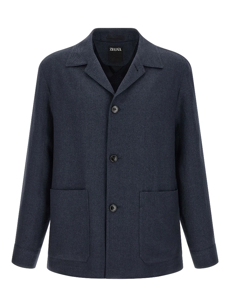 Blue Linen Full-Length Jacket
