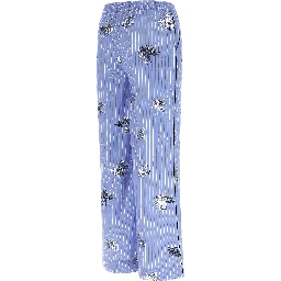 Blue Cotton Casual Pants