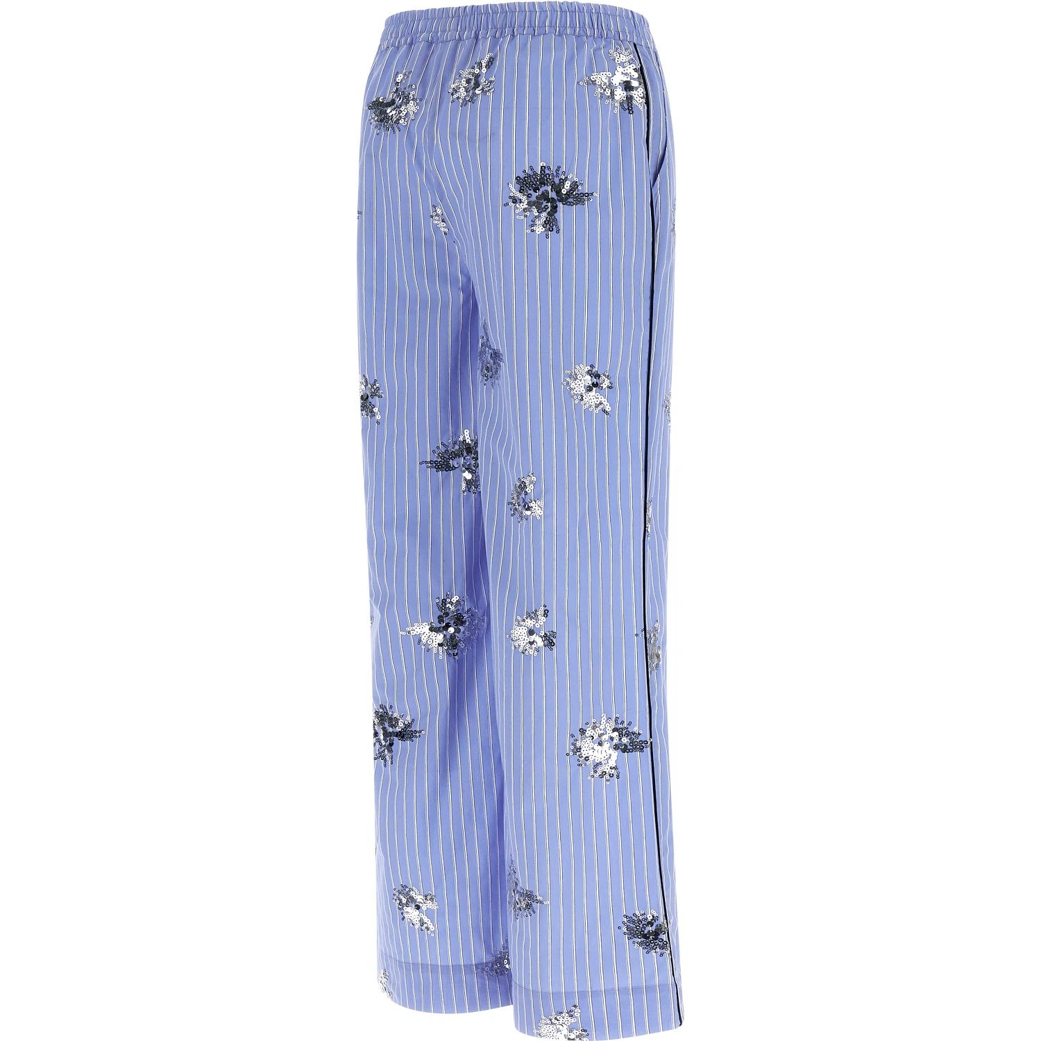 Blue Cotton Casual Pants