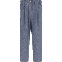 Blue Viscose Casual Pants