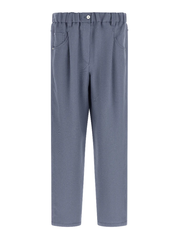 Blue Viscose Casual Pants