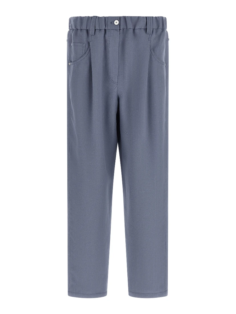 Blue Viscose Casual Pants