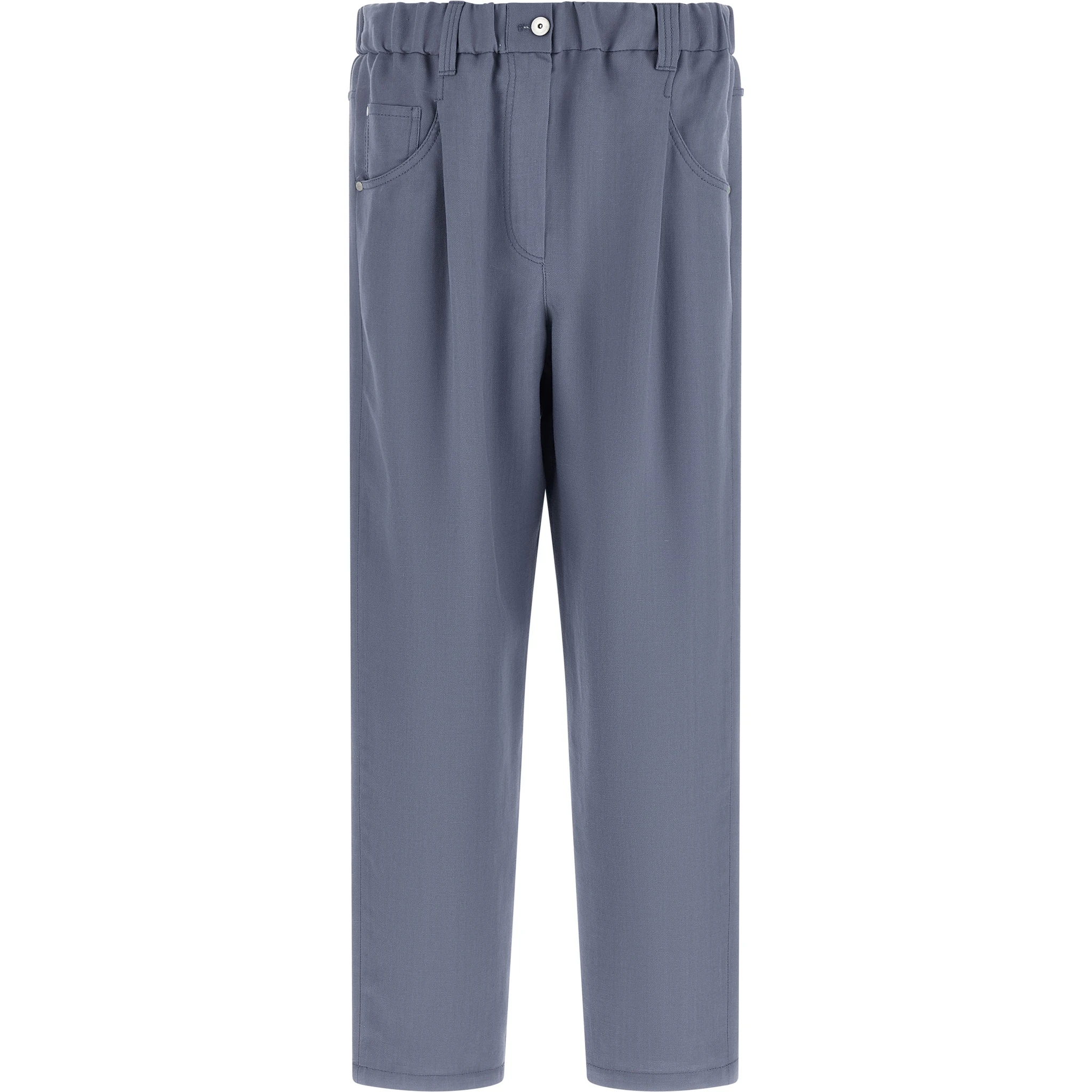 Blue Viscose Casual Pants