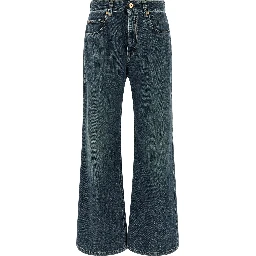 Blue Cotton Flared Jeans