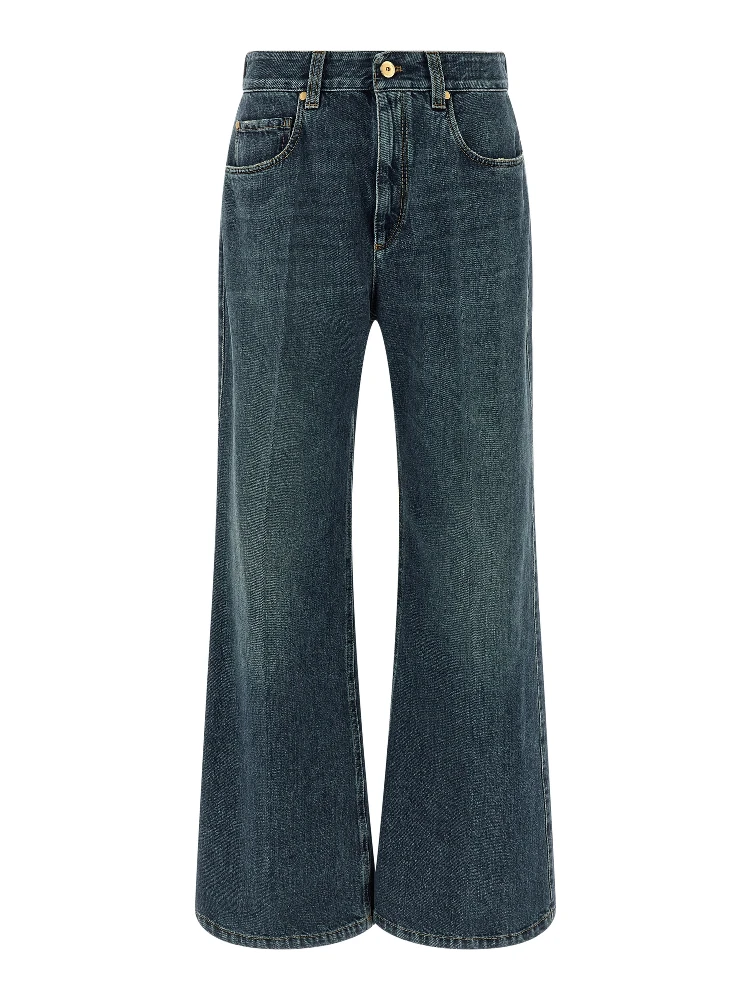 Blue Cotton Flared Jeans