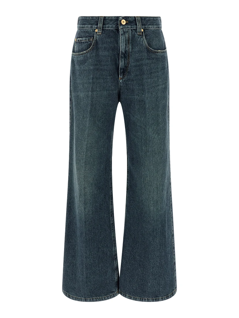 Blue Cotton Flared Jeans