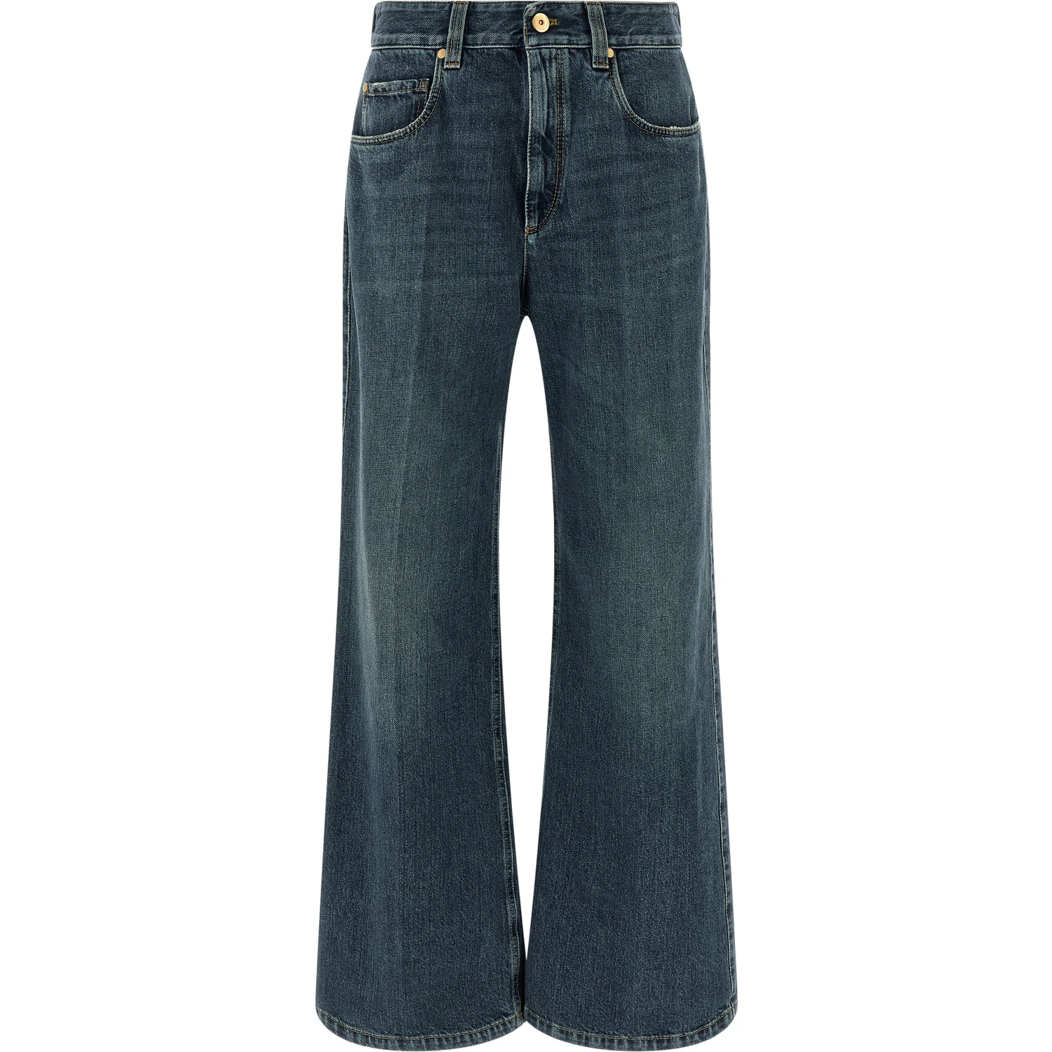 Blue Cotton Flared Jeans