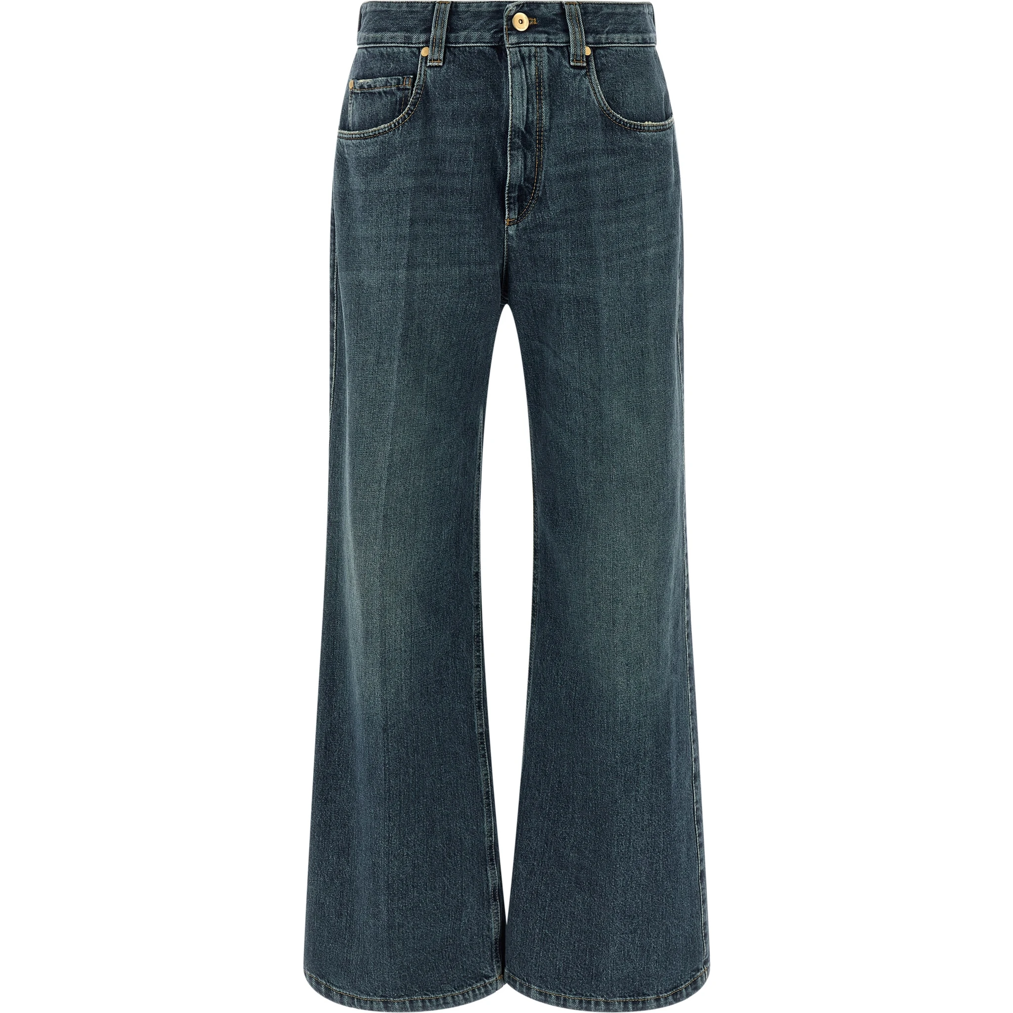 Blue Cotton Flared Jeans
