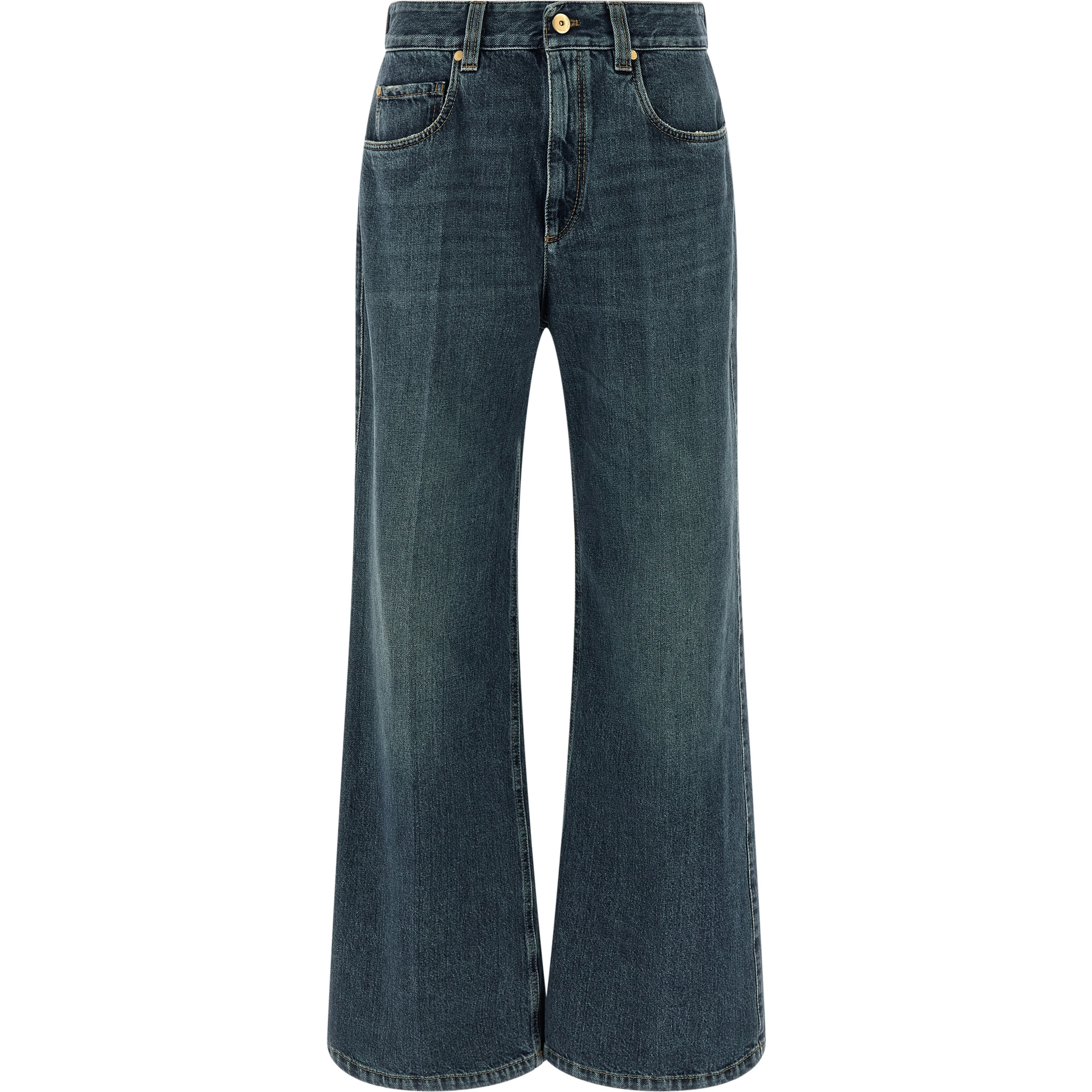 Blue Cotton Flared Jeans