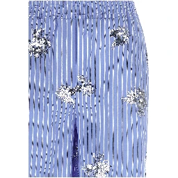 Blue Cotton Casual Pants