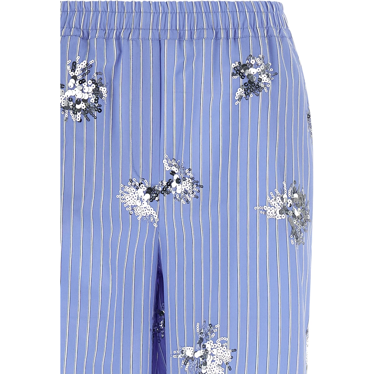 Blue Cotton Casual Pants