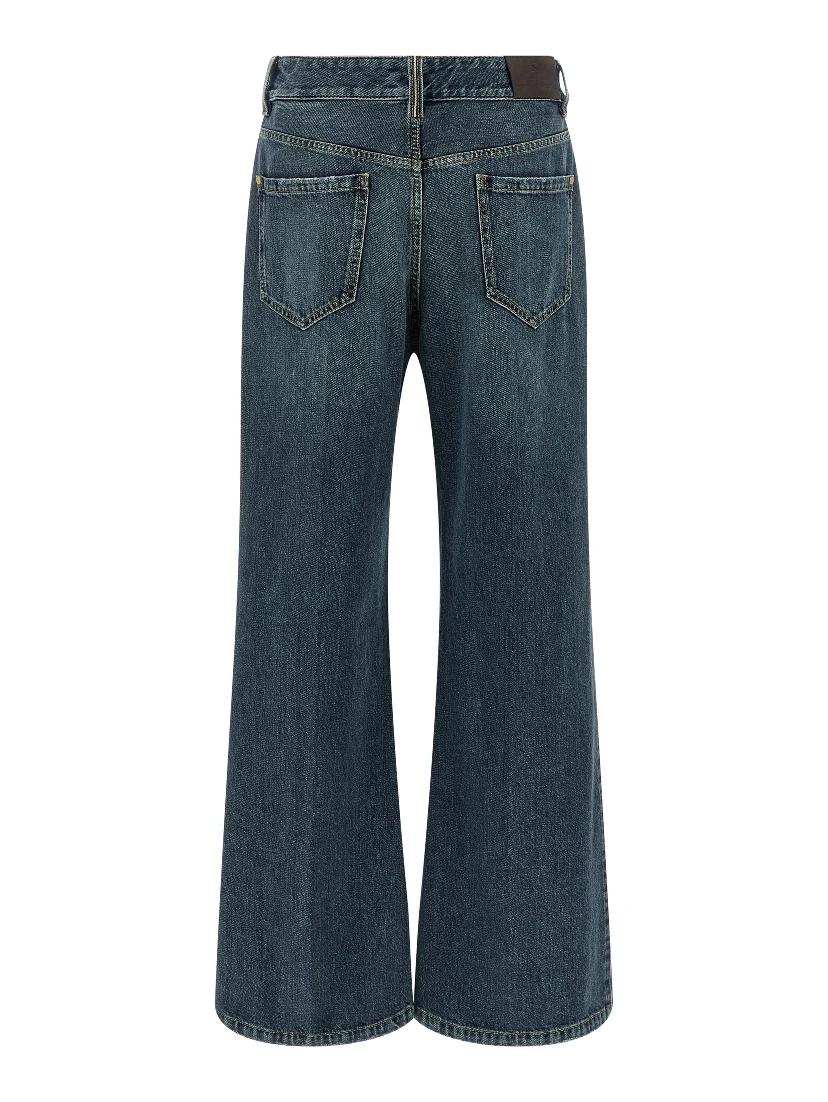 Blue Cotton Flared Jeans
