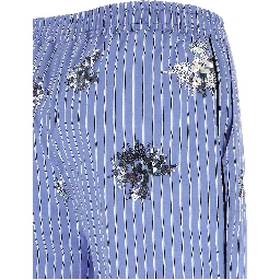 Blue Cotton Casual Pants