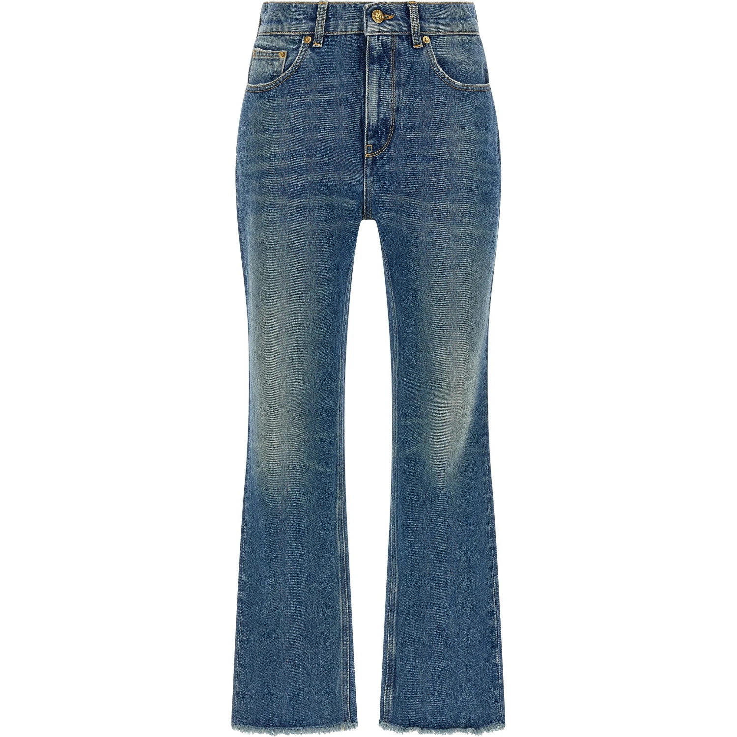 Blue Cotton Flared Jeans