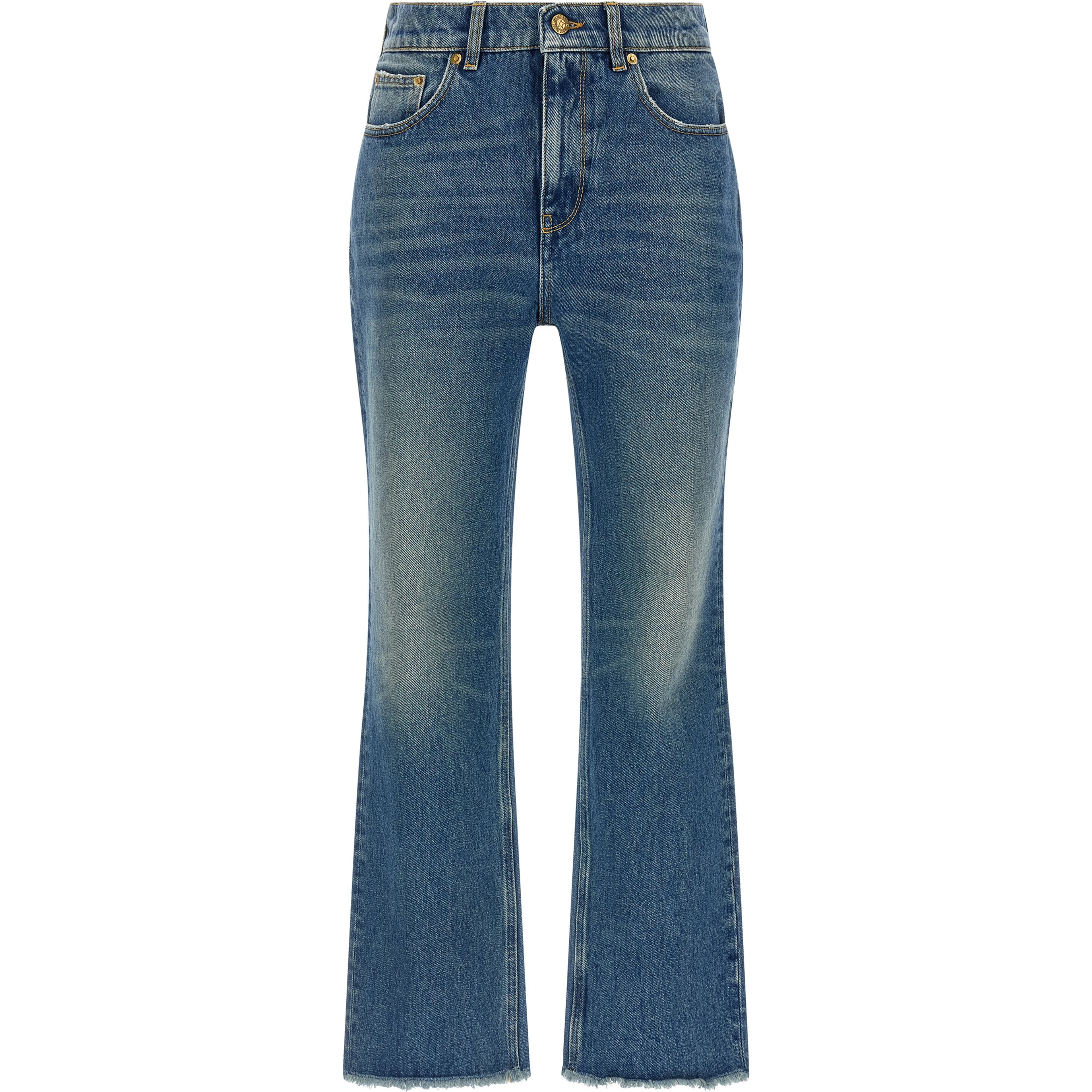 Blue Cotton Flared Jeans