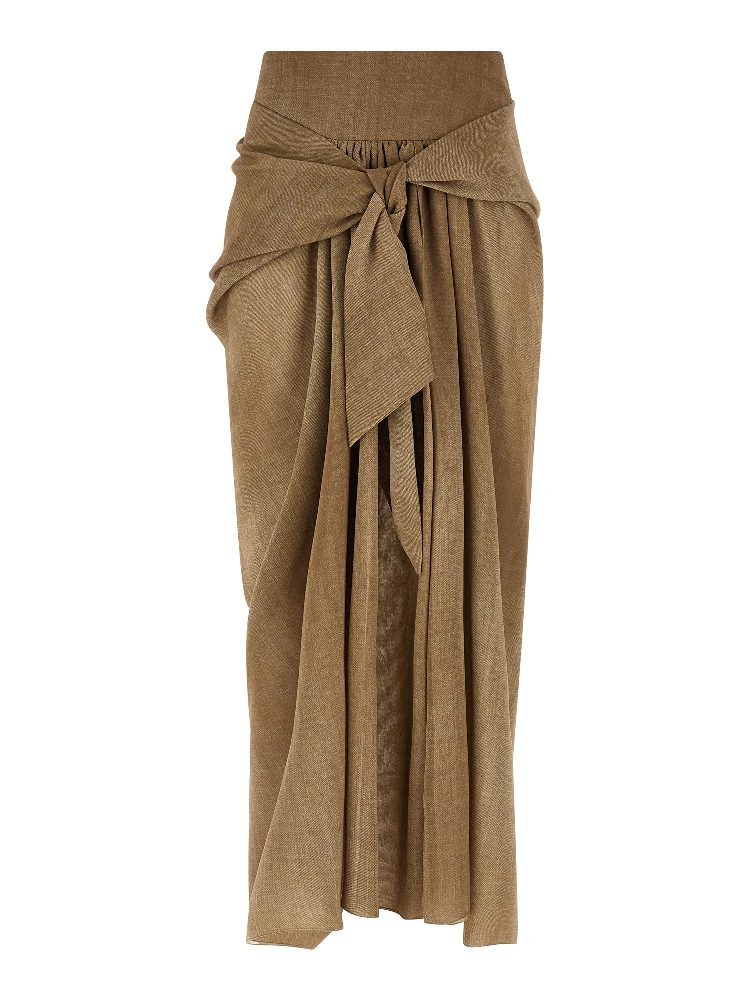 Beige Polyester Mini Skirt