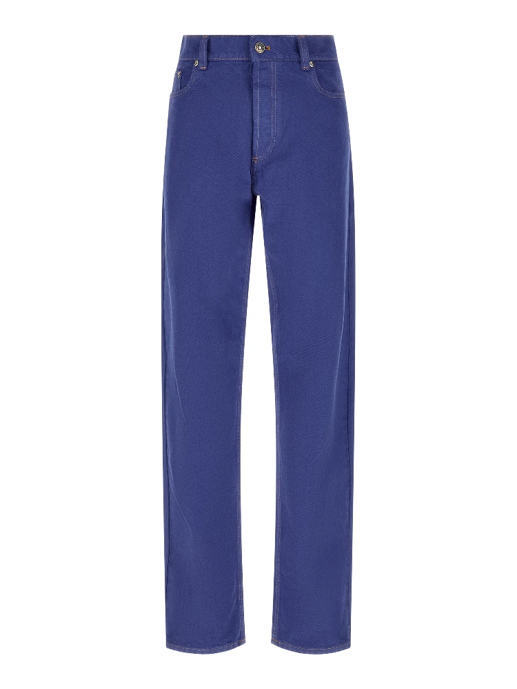 Blue Cotton Straight-Leg Jeans