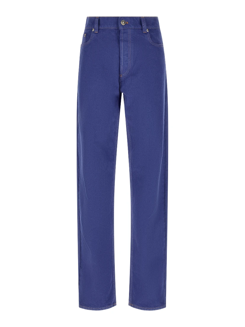 Blue Cotton Straight-Leg Jeans