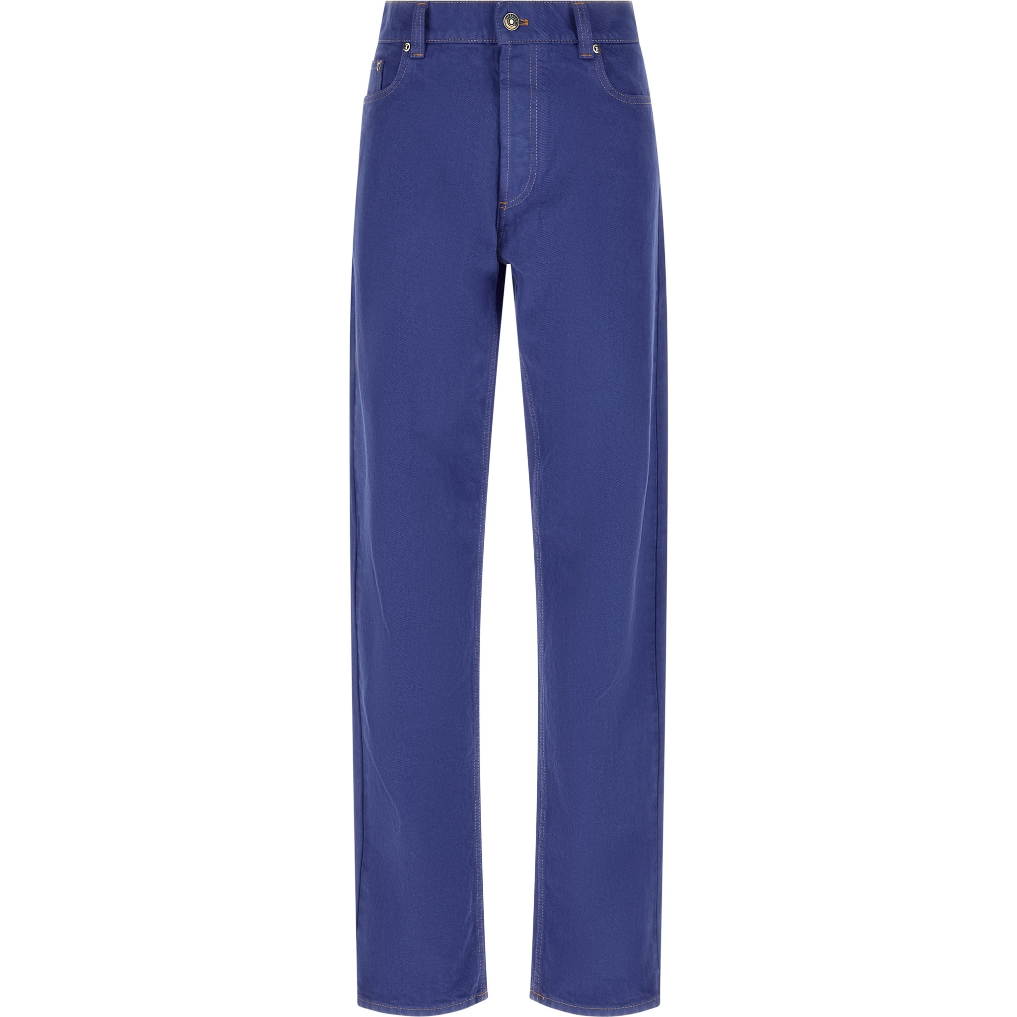 Blue Cotton Straight-Leg Jeans
