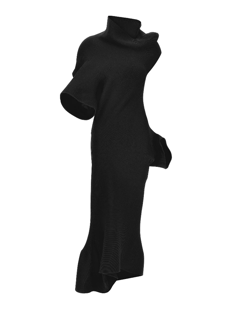 Black Polyester Midi Dress