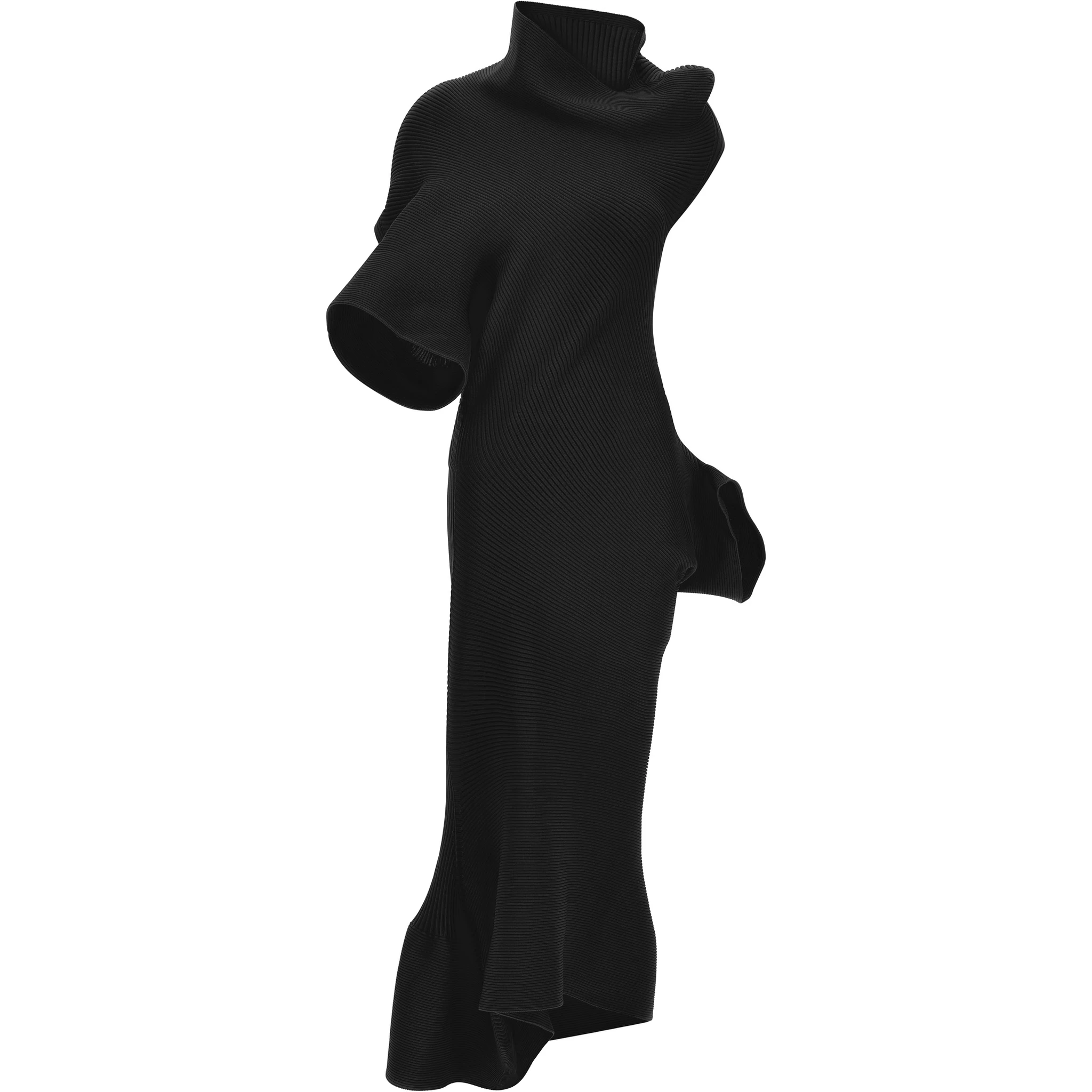 Black Polyester Midi Dress