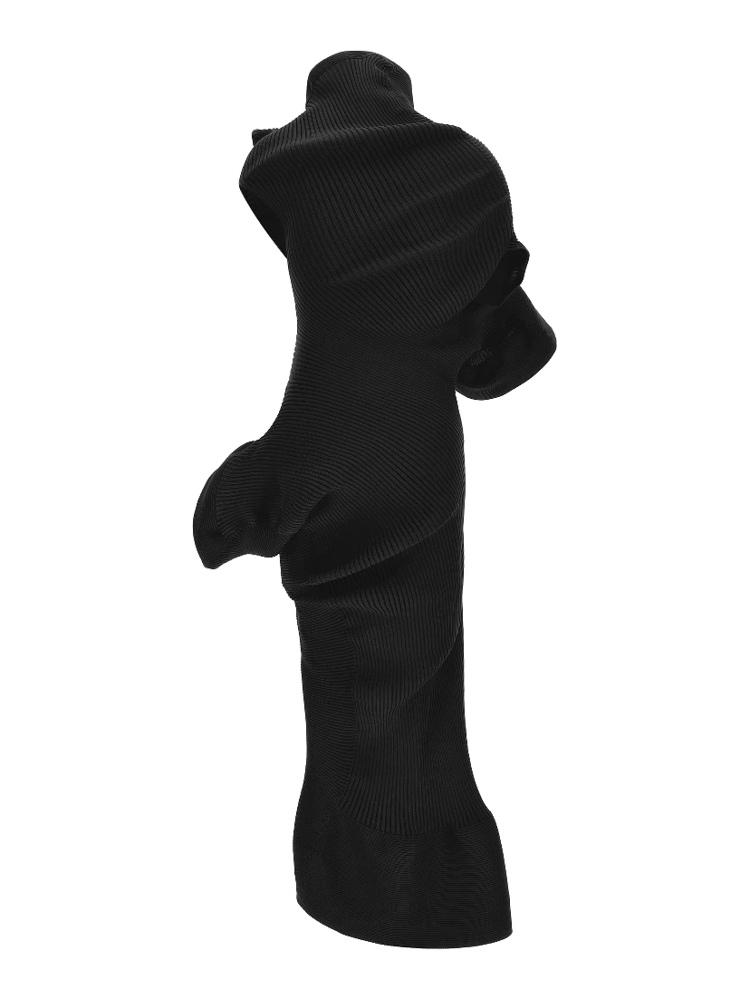 Black Polyester Midi Dress
