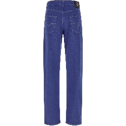 Blue Cotton Straight-Leg Jeans