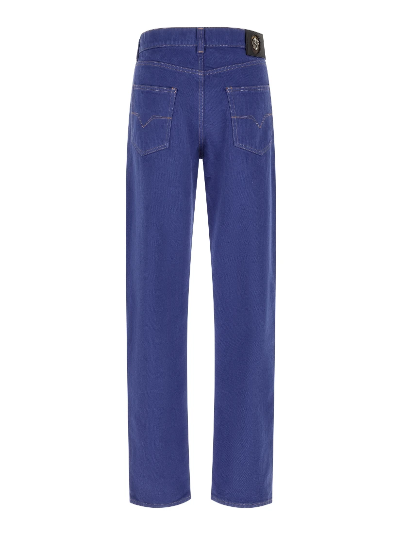 Blue Cotton Straight-Leg Jeans
