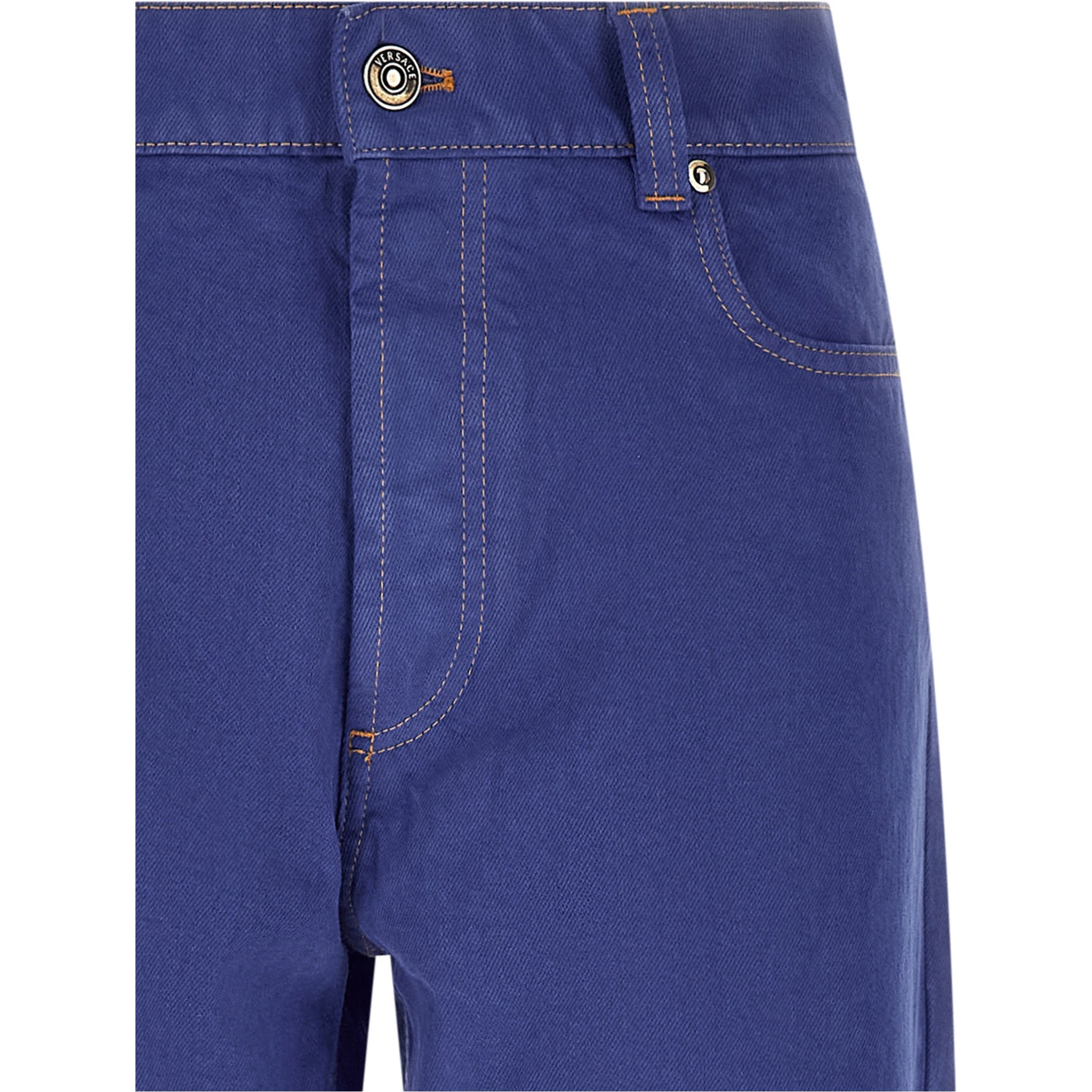 Blue Cotton Straight-Leg Jeans