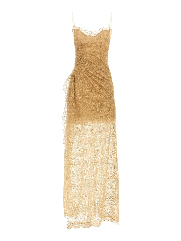 Beige Polyester Long Dress